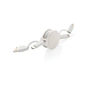 Cable 6 en 1 en TPE et plastique recyclé RCS blanc personnalisable