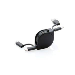 Cable 6 en 1 en TPE et plastique recyclé RCS noir personnalisable
