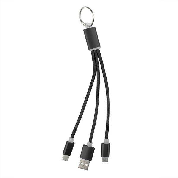 Câble de charge, porte-clés noir personnalisable avec logo