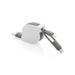 Câble rétractable 3 en 1 blanc personnalisable avec logo