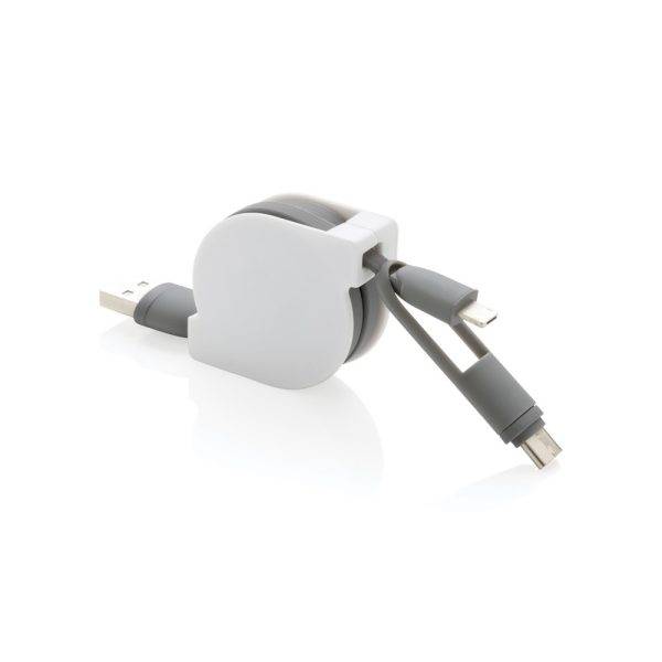 Câble rétractable 3 en 1 blanc personnalisable avec logo