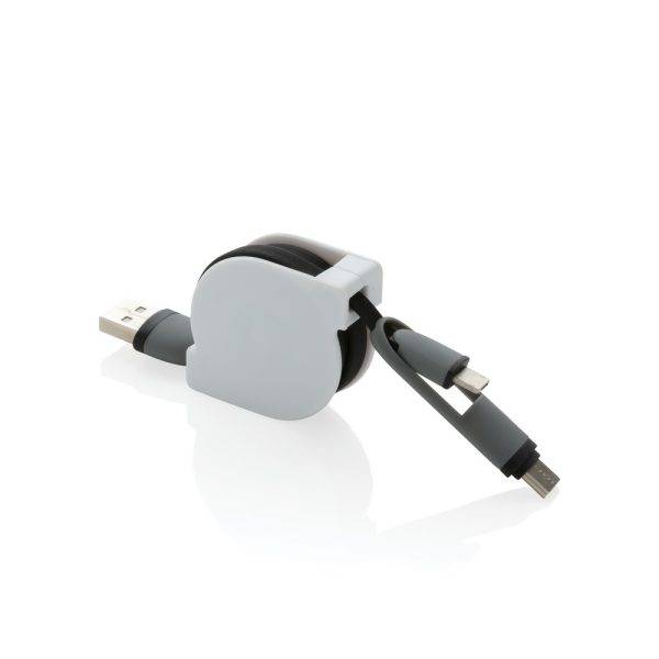 Câble rétractable 3 en 1 noir personnalisable avec logo