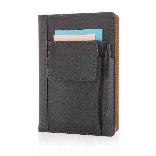 Carnet de notes avec pochette pour téléphone noir personnalisable