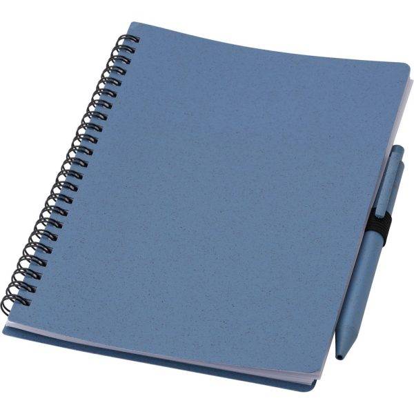 Carnet de paille de blé env. A5 avec Stylo bille bleu personnalisable