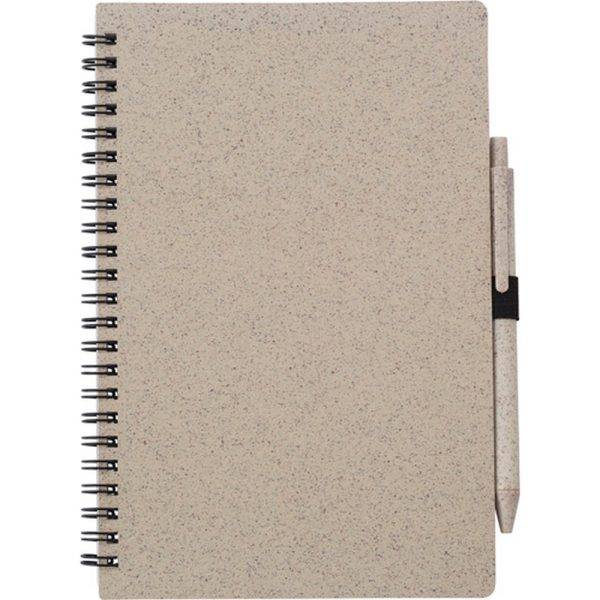 Carnet de paille de blé env. A5 avec Stylo bille personnalisable