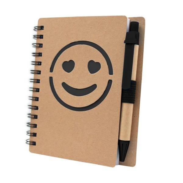 Carnet env. B7 "visage souriant" avec stylo bille | personnalisable