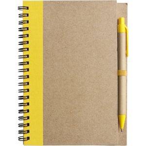 Carnet environ A5 avec stylo bille jaune personnalisable avec logo