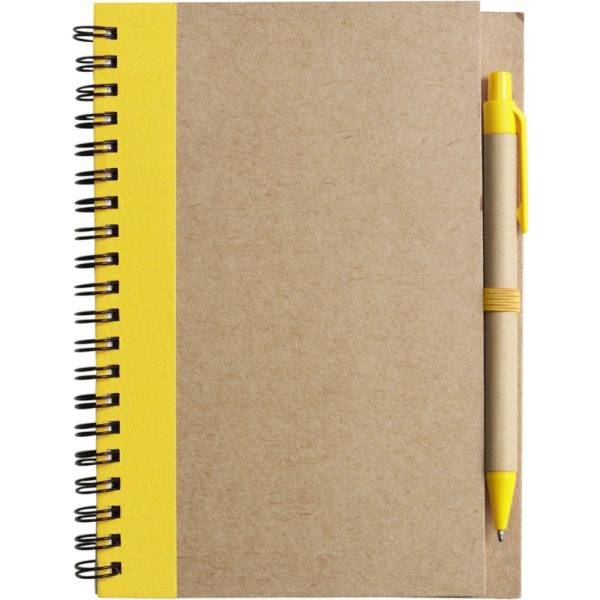 Carnet environ A5 avec stylo bille jaune personnalisable avec logo