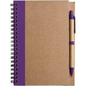 Carnet environ A5 avec stylo bille violet personnalisable avec logo