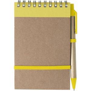 Carnet environ A6 avec stylo bille jaune personnalisable avec logo
