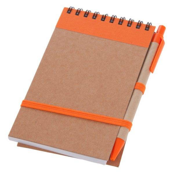 Carnet environ A6 avec stylo bille orange personnalisable avec logo