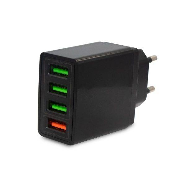 Chargeur mural avec 4 ports USB | Lee noir personnalisable avec logo