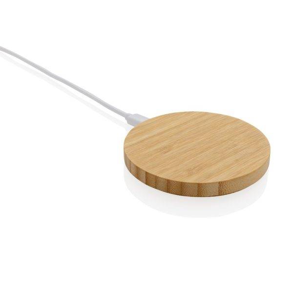Chargeur sans fil 15W en bambou brun personnalisable avec logo