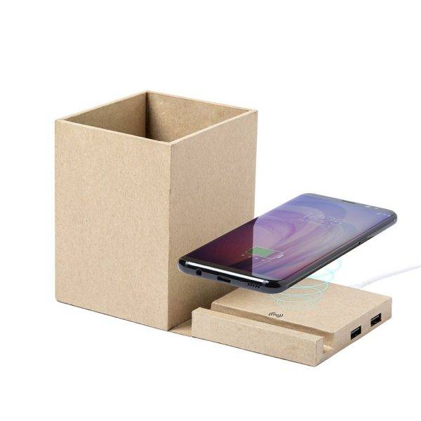 Chargeur sans fil 5W pliable en carton recyclé, hub personnalisable
