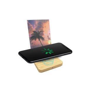Chargeur sans fil bambou 10W, cadre photo | Finneas personnalisable