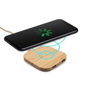 Chargeur sans fil en bambou 10W B'RIGHT | Jazzlyn bois personnalisable