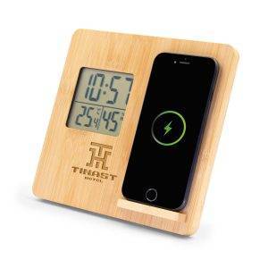 Chargeur sans fil en bambou 10W, station météo Kahele personnalisable
