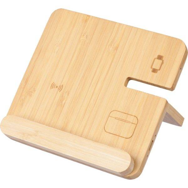 Chargeur sans fil, support pour téléphone 3-en-1 brun personnalisable