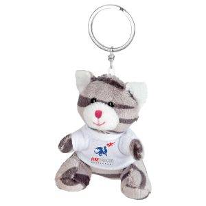 Chat en peluche, porte-clés Ollie gris personnalisable avec logo