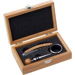 Coffret sommelier en bambou 3 pièces brun personnalisable avec logo