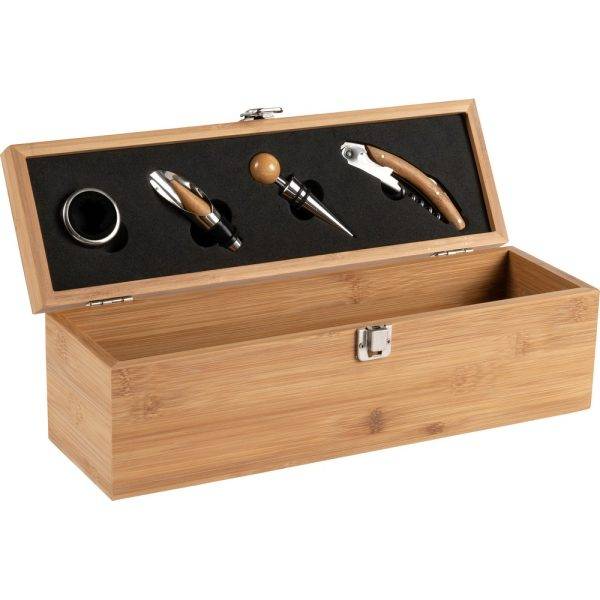 Coffret sommelier en bambou 4 pièces bois personnalisable avec logo