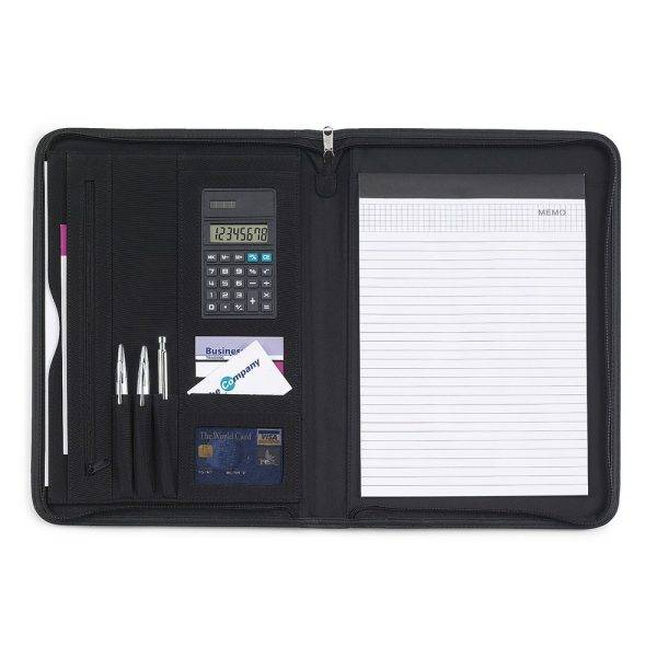 Conférencier A4, carnet et calculateur noir personnalisable avec logo