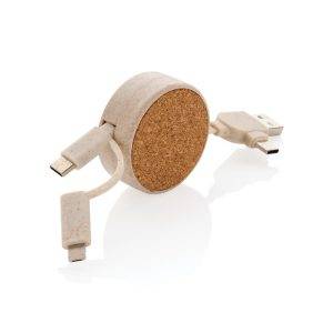 Cork and Wheat 6-in-1 retractable cable kaki personnalisable avec logo
