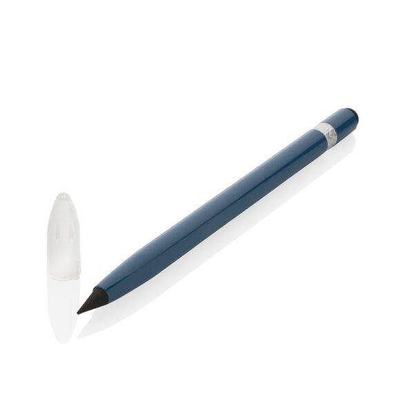 Crayon infini en aluminium avec gomme bleu personnalisable avec logo
