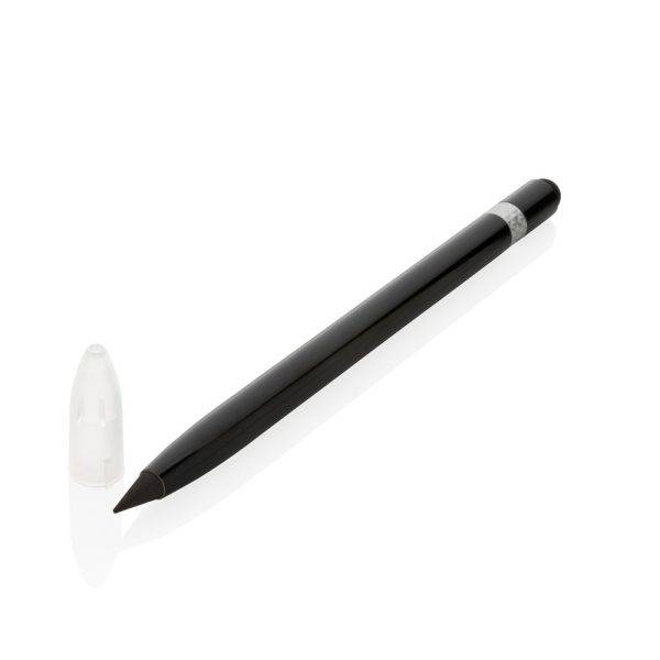 Crayon infini en aluminium avec gomme noir personnalisable avec logo