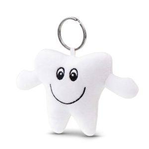 Dent en peluche, porte-clés Kicheko blanc personnalisable avec logo