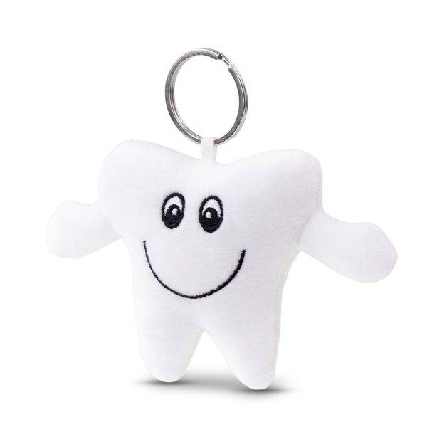 Dent en peluche, porte-clés Kicheko blanc personnalisable avec logo