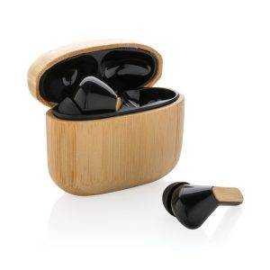 Écouteurs TWS en plastique recyclé RCS et bambou brun personnalisable