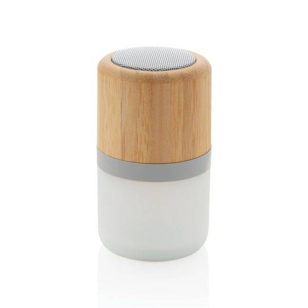 Enceinte 3W en bambou avec lumière d'ambiance blanc personnalisable