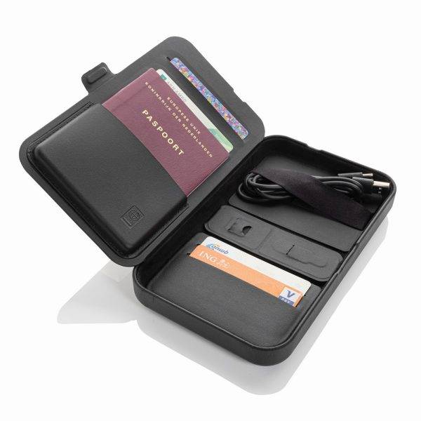 Étui de voyage avec chargeur 3 en 1 en PU RCS Swiss personnalisable