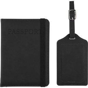 Étui pour passeport et étiquette de bagage noir personnalisable