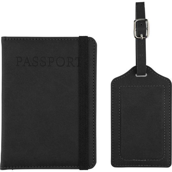 Étui pour passeport et étiquette de bagage noir personnalisable