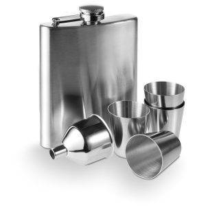 Flasque 220 ml, tasse 30 ml, entonnoir argent personnalisable