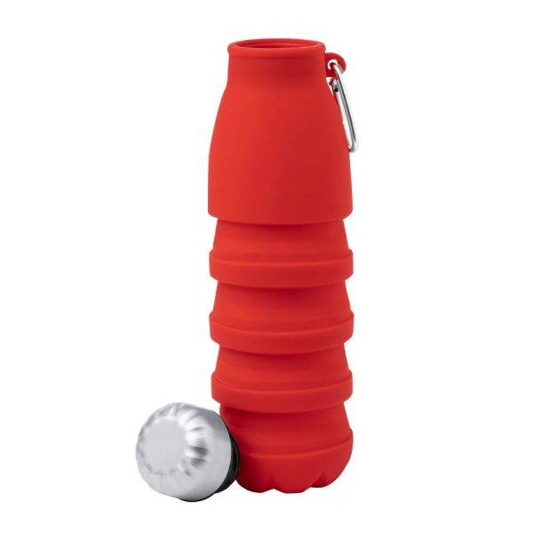 Gourde de sport pliable 550 ml avec mousqueton rouge personnalisable