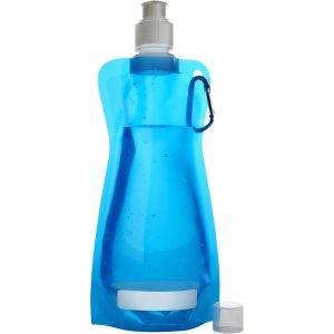 Gourde pliable 420 ml avec mousqueton bleu personnalisable avec logo