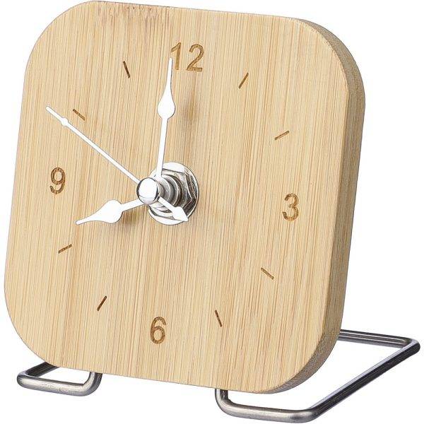Horloge de bureau en bambou brun personnalisable avec logo
