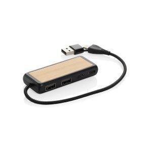 Hub USB à double entrée en plastique et en bambou RCS personnalisable