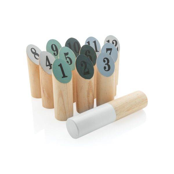 Jeu de quilles scandinaves en bois brun personnalisable avec logo