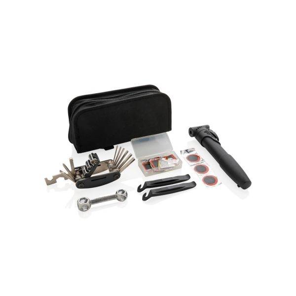 Kit de réparation vélo 17 pièces noir personnalisable avec logo