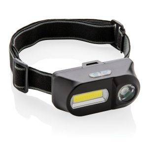 Lampe frontale avec LED et COB noir personnalisable avec logo