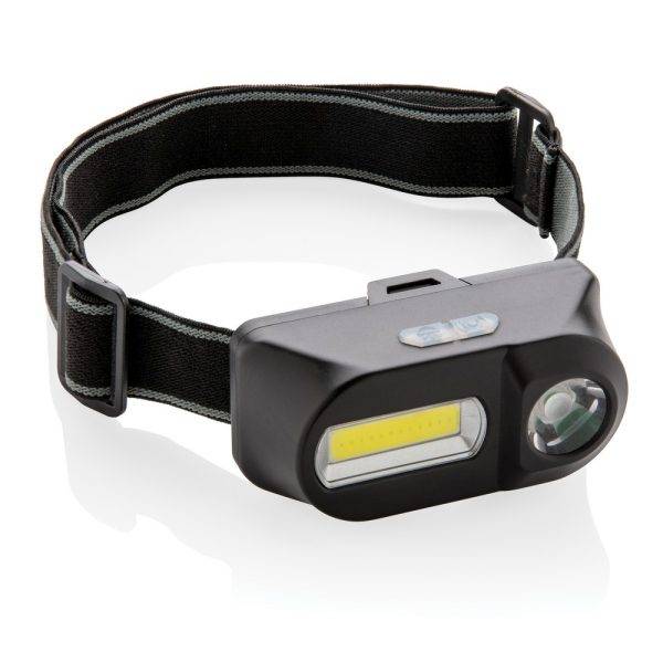 Lampe frontale avec LED et COB noir personnalisable avec logo