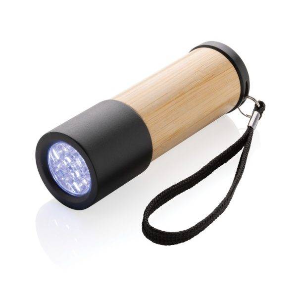 Lampe torche en bambou et plastique recyclé RCS brun personnalisable
