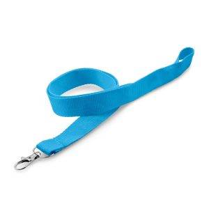 Lanière avec mousqueton Hulda bleu clair personnalisable avec logo