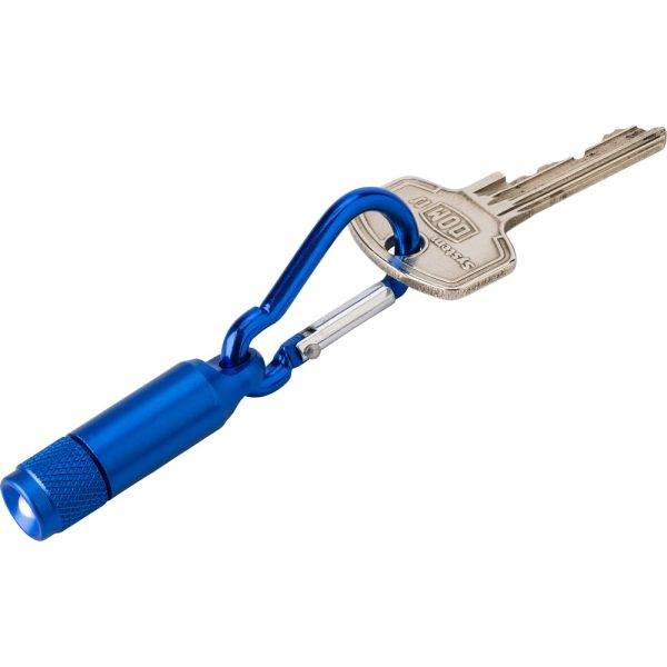 Mini torche 1 LED avec mousqueton bleu personnalisable avec logo