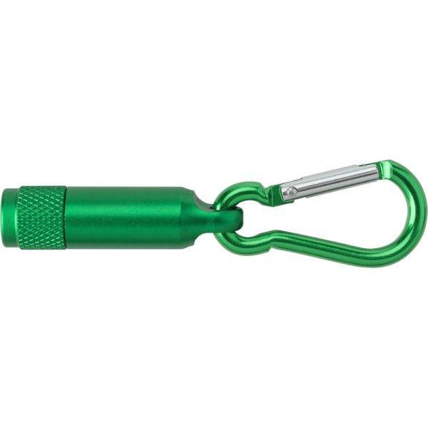 Mini torche 1 LED avec mousqueton vert personnalisable avec logo