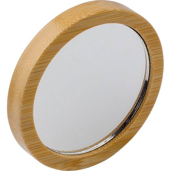 Miroir de poche en bambou brun personnalisable avec logo